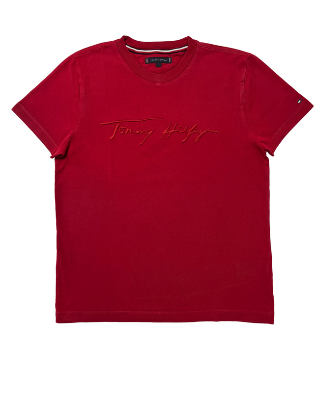 Tommy Hilfiger Script Logo Red Cotton Embroidered T-Shirt - S