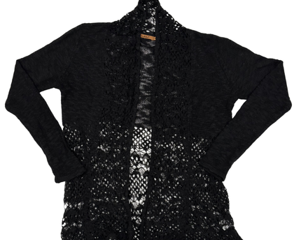 Belldini Sheer Knit & Crochet Black Open Cardigan - M