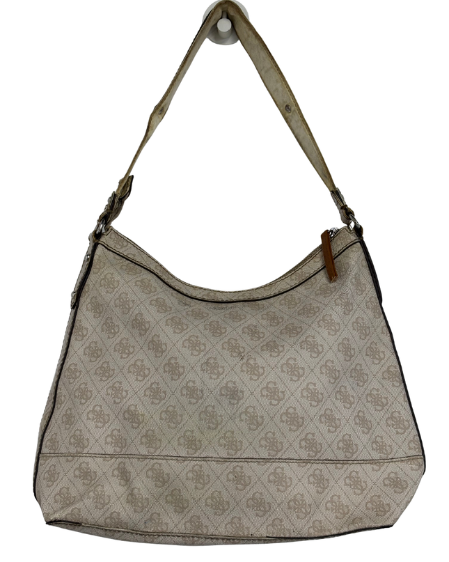 GUESS Vintage Beige Y2K Monogram Hobo Shoulder Bag