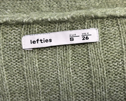 Lefties Green Ribbed Knit V-Neck Cardigan