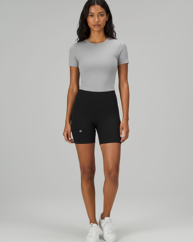 Lululemon Black High-Rise Ribbed Seamless Sports Shorts