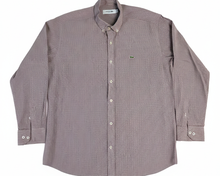 Lacoste Burgundy Gingham Checkered Long Sleeve Shirt