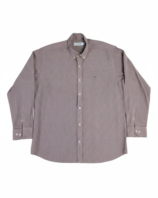 Lacoste Burgundy Gingham Checkered Long Sleeve Shirt