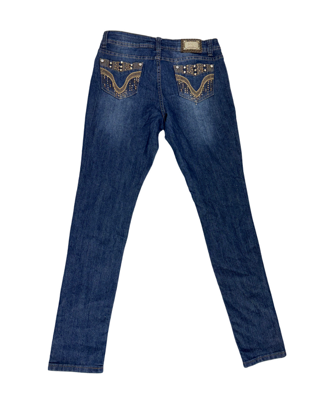 Embellished Skinny Jeans - Dark Blue - L | Waist: 31"