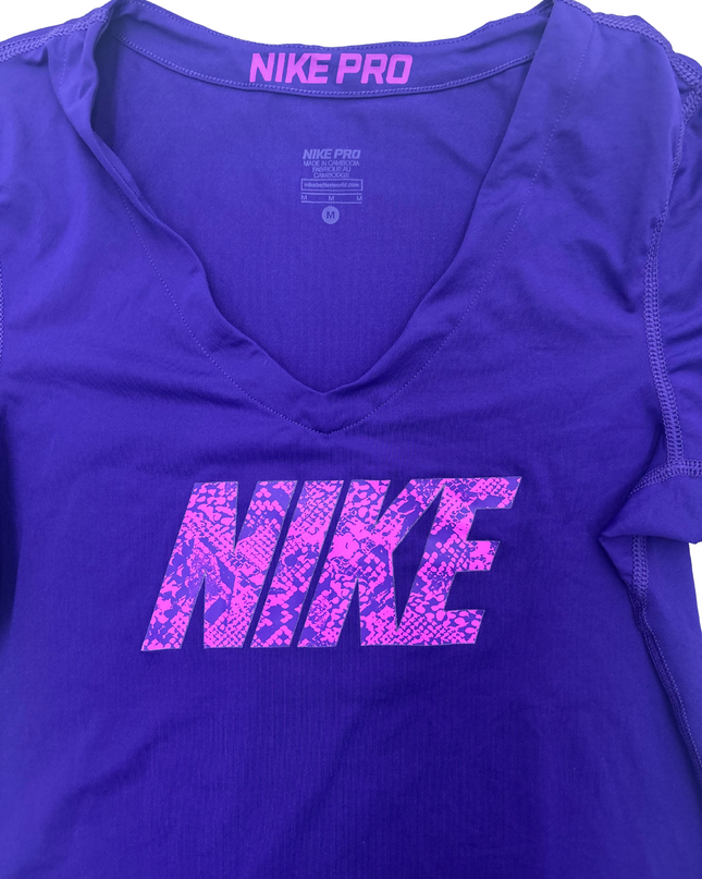 Nike Pro Purple V-Neck Women Tee - XS