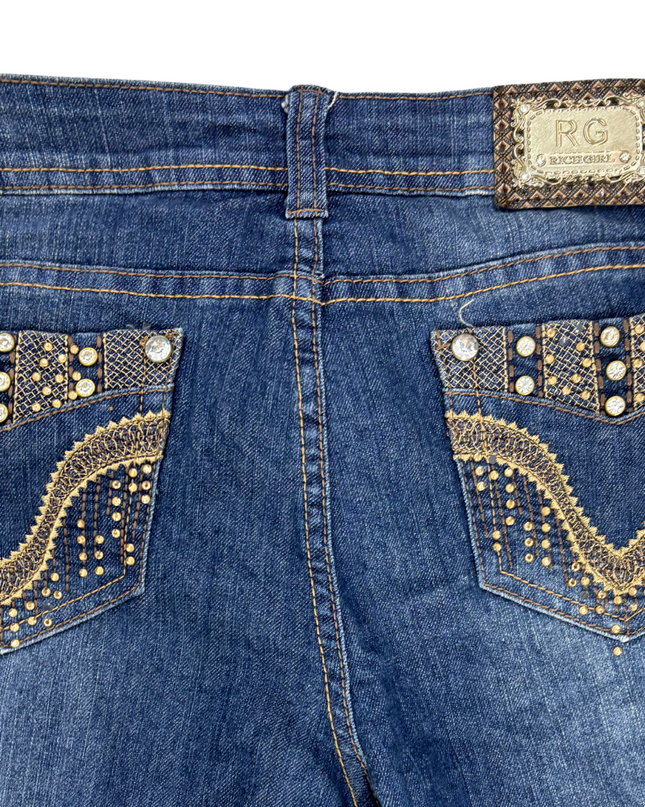 Embellished Skinny Jeans - Dark Blue - L | Waist: 31"