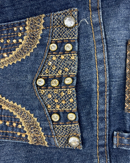 Embellished Skinny Jeans - Dark Blue - L | Waist: 31"