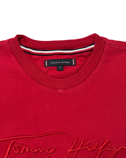 Tommy Hilfiger Script Logo Red Cotton Embroidered T-Shirt - S