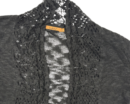 Belldini Sheer Knit & Crochet Black Open Cardigan - M
