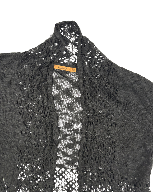 Belldini Sheer Knit & Crochet Black Open Cardigan - M