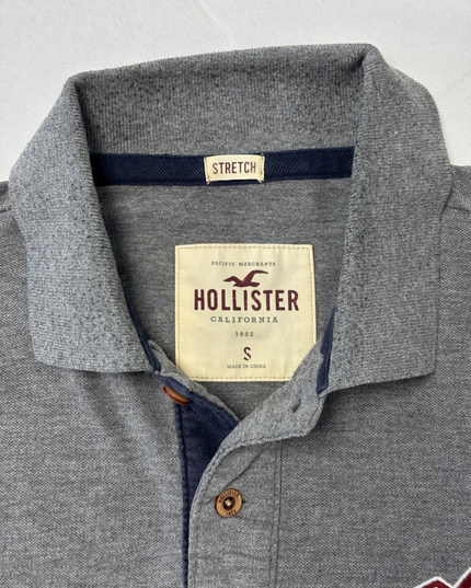 Hollister Stretch Fit Heather Grey Embroidered Polo Shirt - S