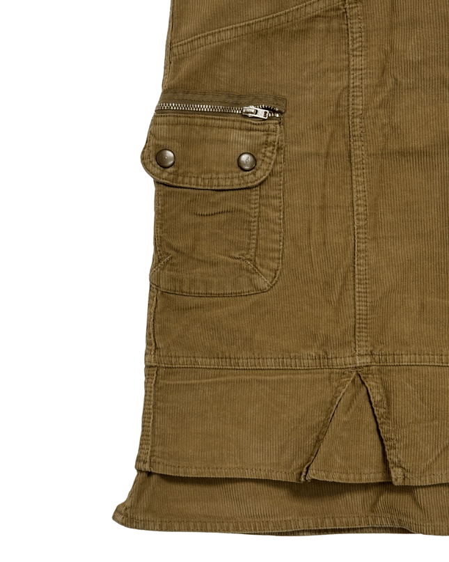 Yessica Utility Style Brown Corduroy Midi Cargo Skirt