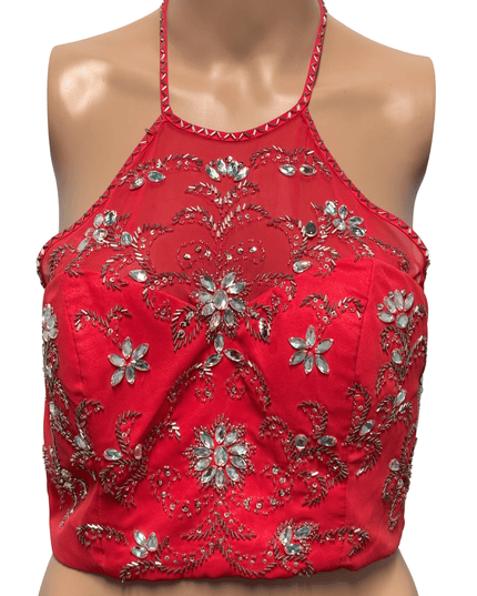Alex & Sophia Embellished Red Halter Top