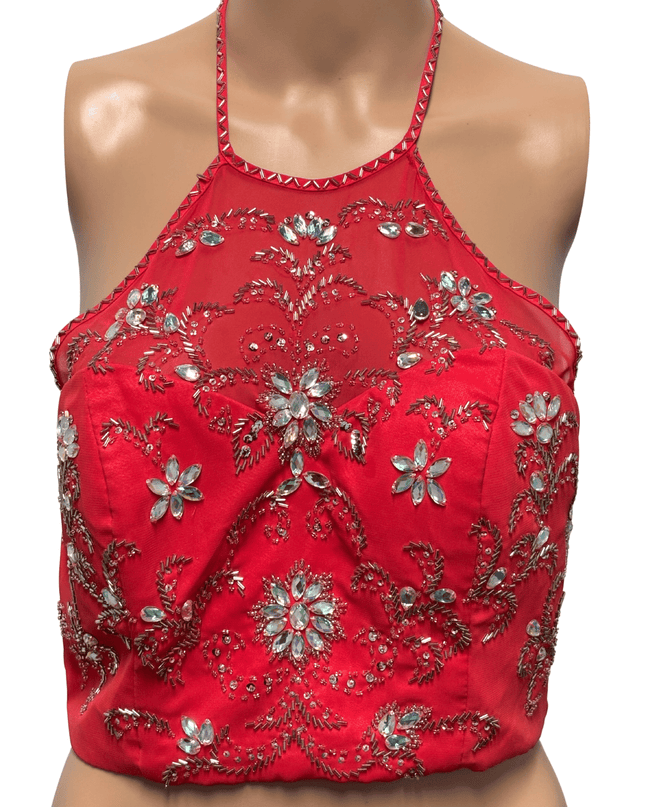 Alex & Sophia Embellished Red Halter Top