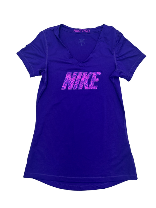 Nike Pro Purple V-Neck Women Tee - XS