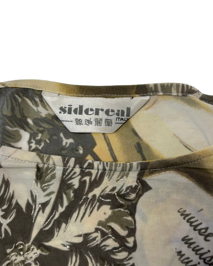 Sidereal Italy Abstract Faces & Script Mesh Print Long Sleeve Top - M