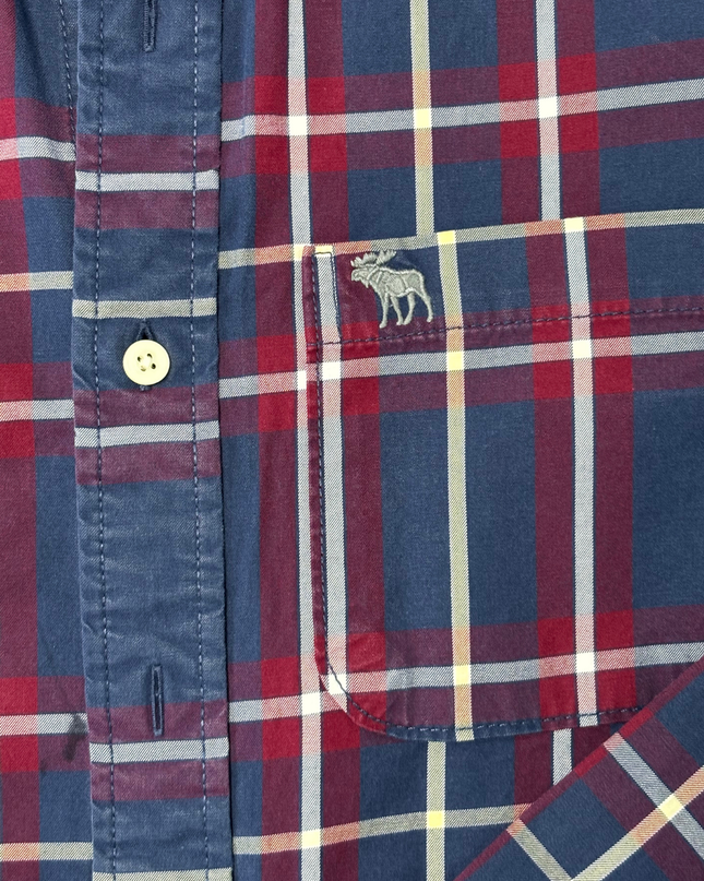Abercrombie & Fitch Navy Blue Red Plaid Cotton Button-Down Shirt