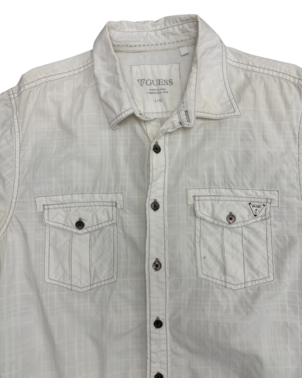 GUESS White Textured Plaid Western Shirt - M