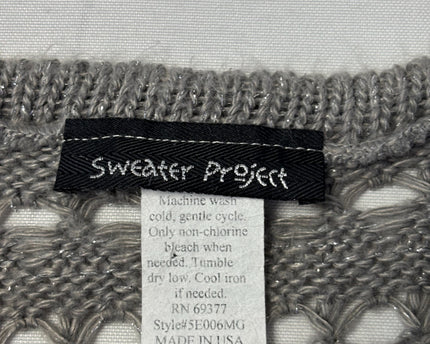 Sweater Project Grey Open-Knit Metallic Cap Sleeve Sweater