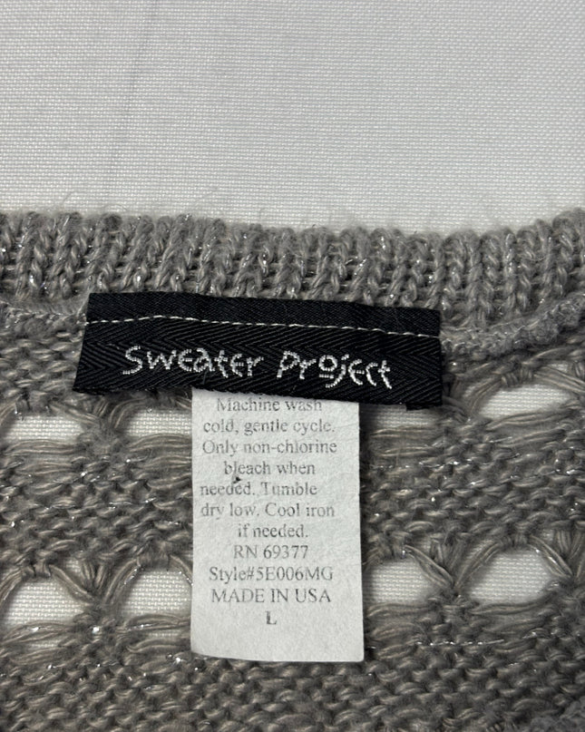 Sweater Project Grey Open-Knit Metallic Cap Sleeve Sweater