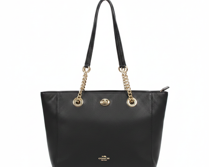 Coach Black Pebbled Leather Chain Strap Tote Bag
