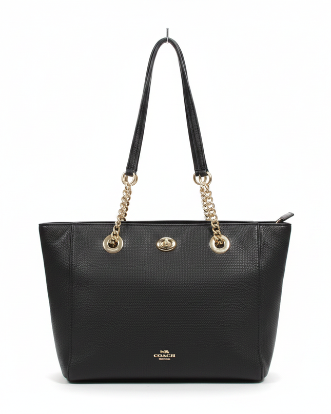 Coach Black Pebbled Leather Chain Strap Tote Bag