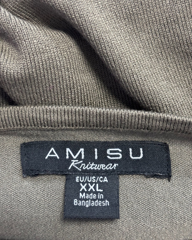 AMISU Olive V-Neck Lightweight Knit Sweater