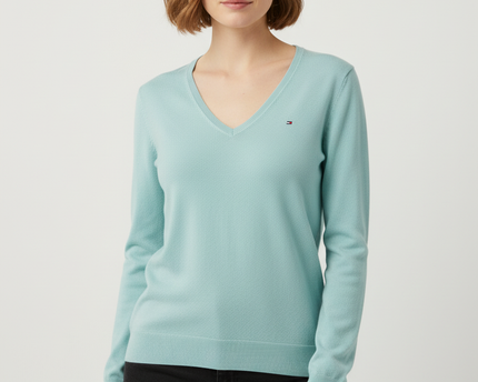 Tommy Hilfiger Mint Green V-Neck Lightweight Knit Sweater