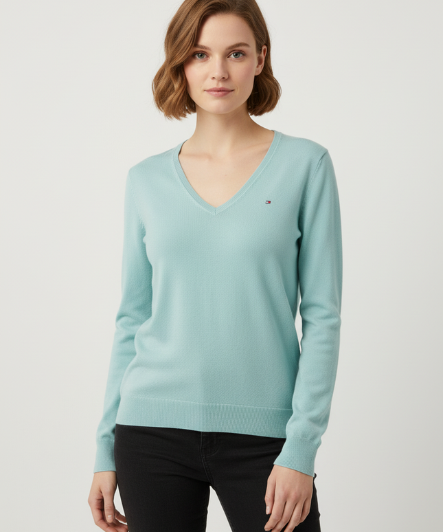 Tommy Hilfiger Mint Green V-Neck Lightweight Knit Sweater