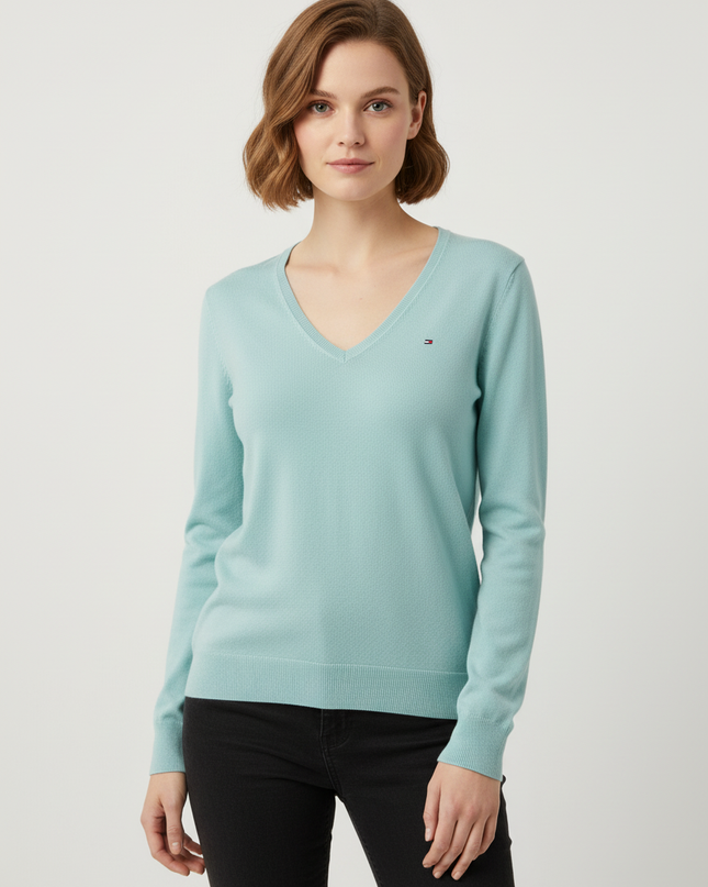 Tommy Hilfiger Mint Green V-Neck Lightweight Knit Sweater