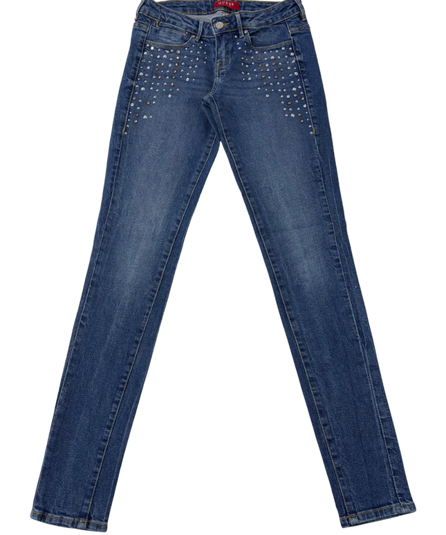 Guess Embellished Skinny Fit Mid-Wash Jeans