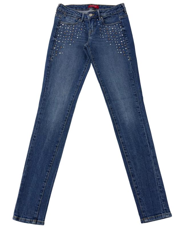 Guess Embellished Skinny Fit Mid-Wash Jeans