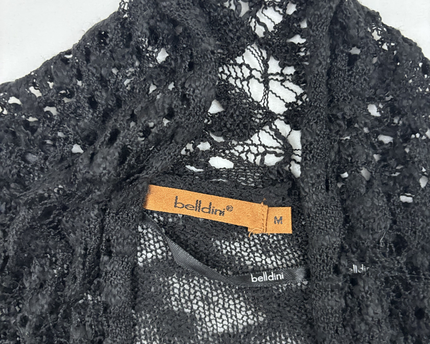 Belldini Sheer Knit & Crochet Black Open Cardigan - M