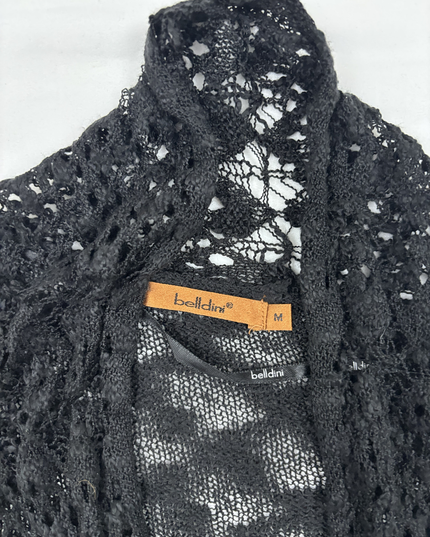 Belldini Sheer Knit & Crochet Black Open Cardigan - M