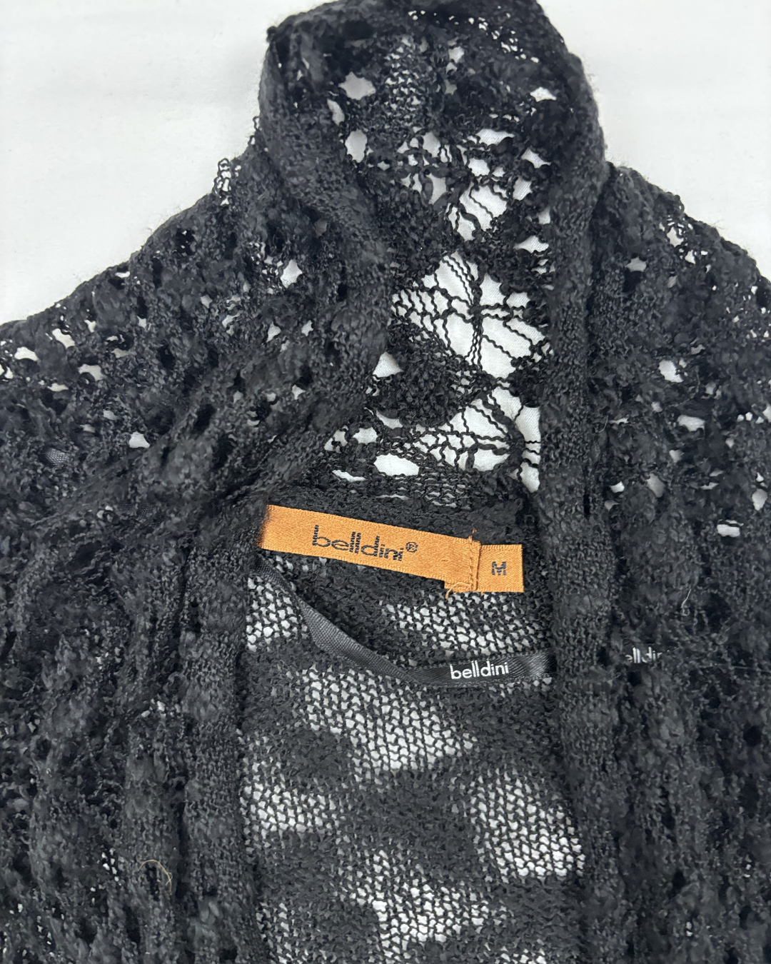 Belldini Sheer Knit & Crochet Black Open Cardigan - M