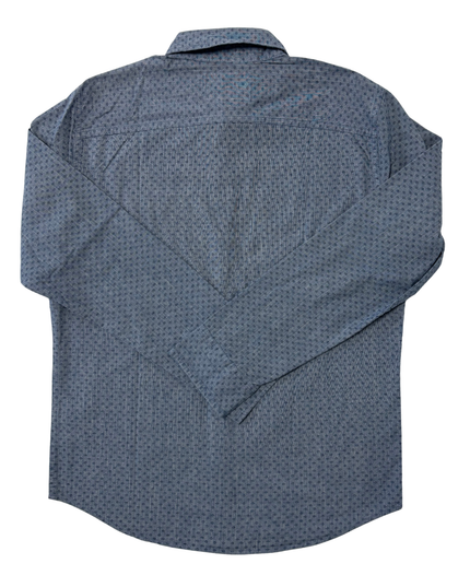 Hollister California Micro Print Indigo Blue Stretch Shirt - M