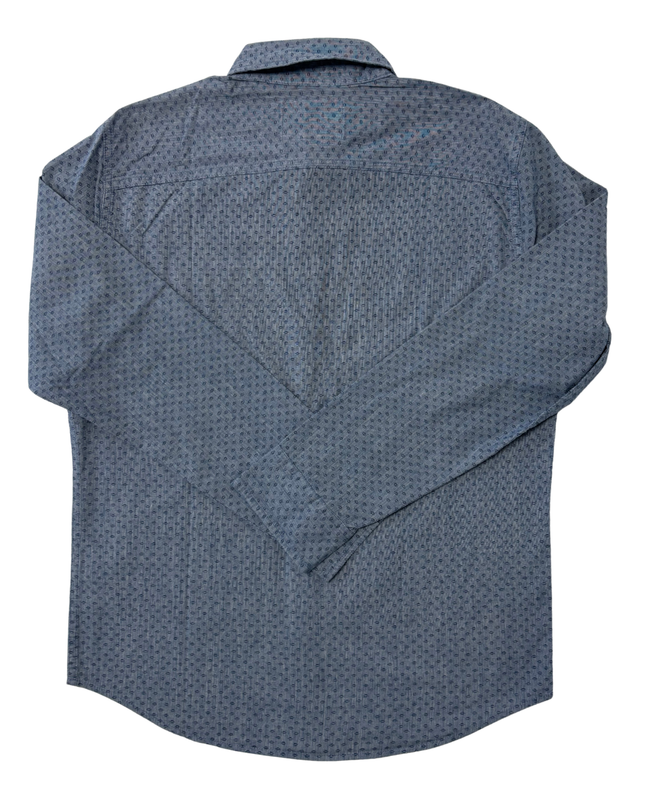 Hollister California Micro Print Indigo Blue Stretch Shirt - M
