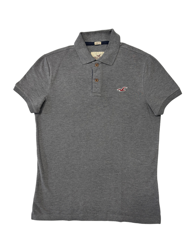 Hollister Stretch Fit Heather Grey Embroidered Polo Shirt - S