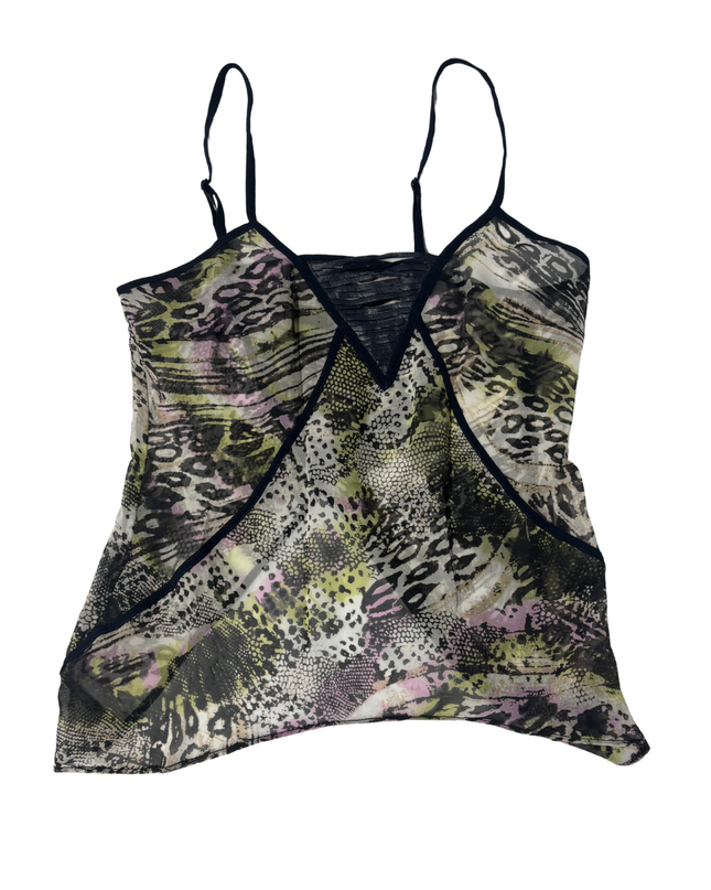 Bershka Animal Print Sheer Layered Cami Top - XXS