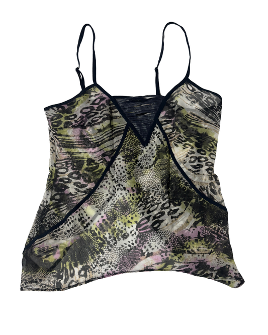 Bershka Animal Print Sheer Layered Cami Top - XXS