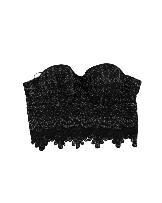 It Girl Y2K Black Lace Bustier Crop Top - XXS