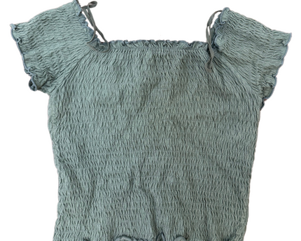 Stradivarius Smocked Off-Shoulder Top – Sage Green - XS