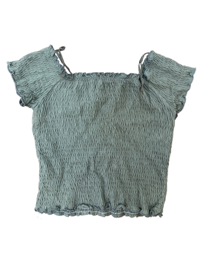Stradivarius Smocked Off-Shoulder Top – Sage Green - XS