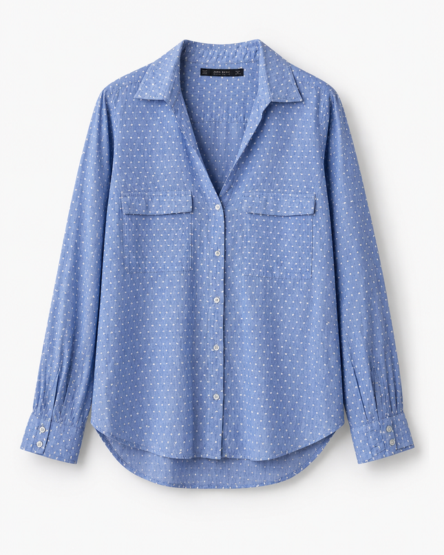 Zara Blue Polka Dot Long Sleeve Shirt