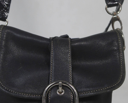 Coach Black Leather Buckle Crossbody Bag
