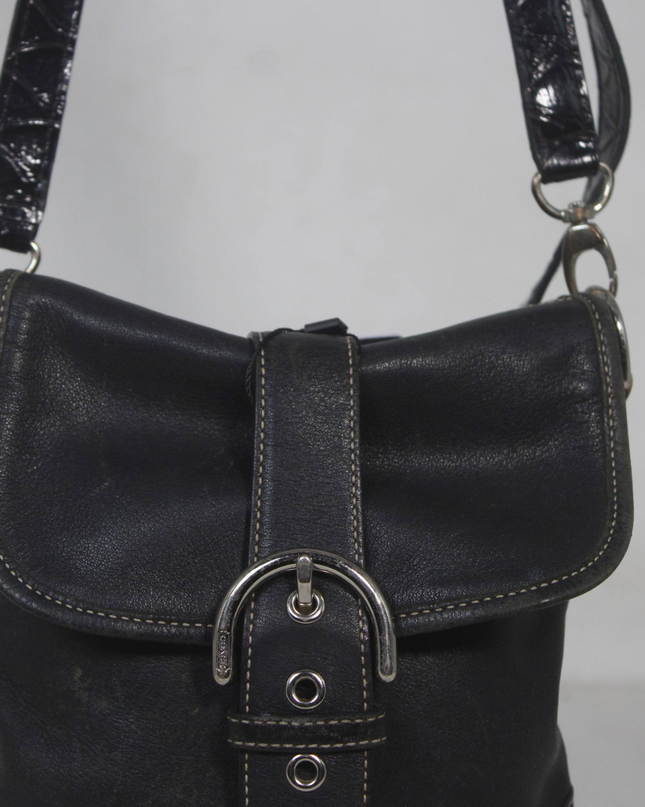 Coach Black Leather Buckle Crossbody Bag