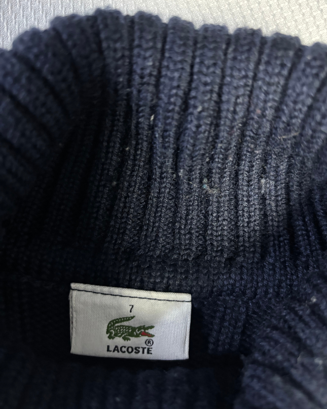 Lacoste Navy Ribbed Cable Knit Turtleneck Sweater