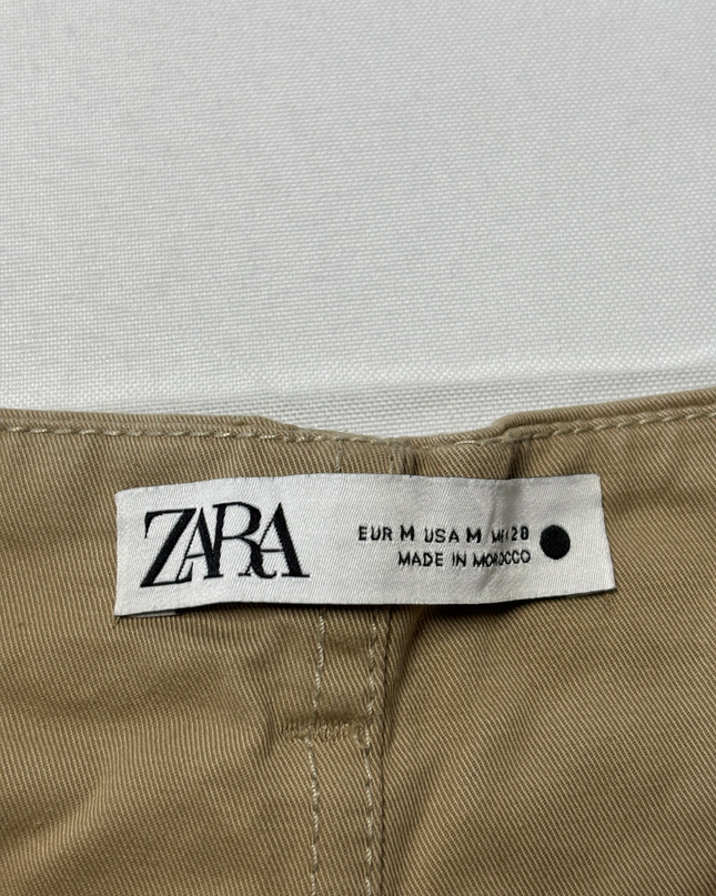 Zara Beige High-Waisted Wide Leg Belted Utility Pants