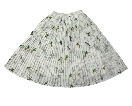 Ted Baker White Hummingbird Print Pleated Midi Skirt