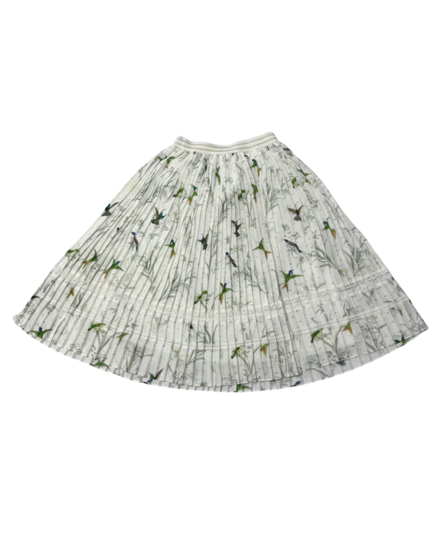 Ted Baker White Hummingbird Print Pleated Midi Skirt